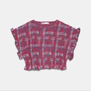 NWT Zara Metalic Ruffle Knit Top Size Medium- Orange Pink